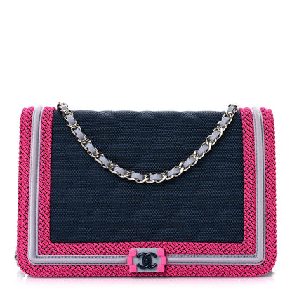 Chanel Canvas Quilted Fluo Boy Wallet On Chain WOC Dark Navy Fuchsia Grey 1 of 12