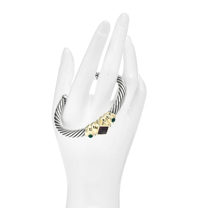 David Yurman Sterling Silver 14K Yellow Gold Garnet Green Onyx 7mm Renaissance Cable Station Bracelet 2 of 4
