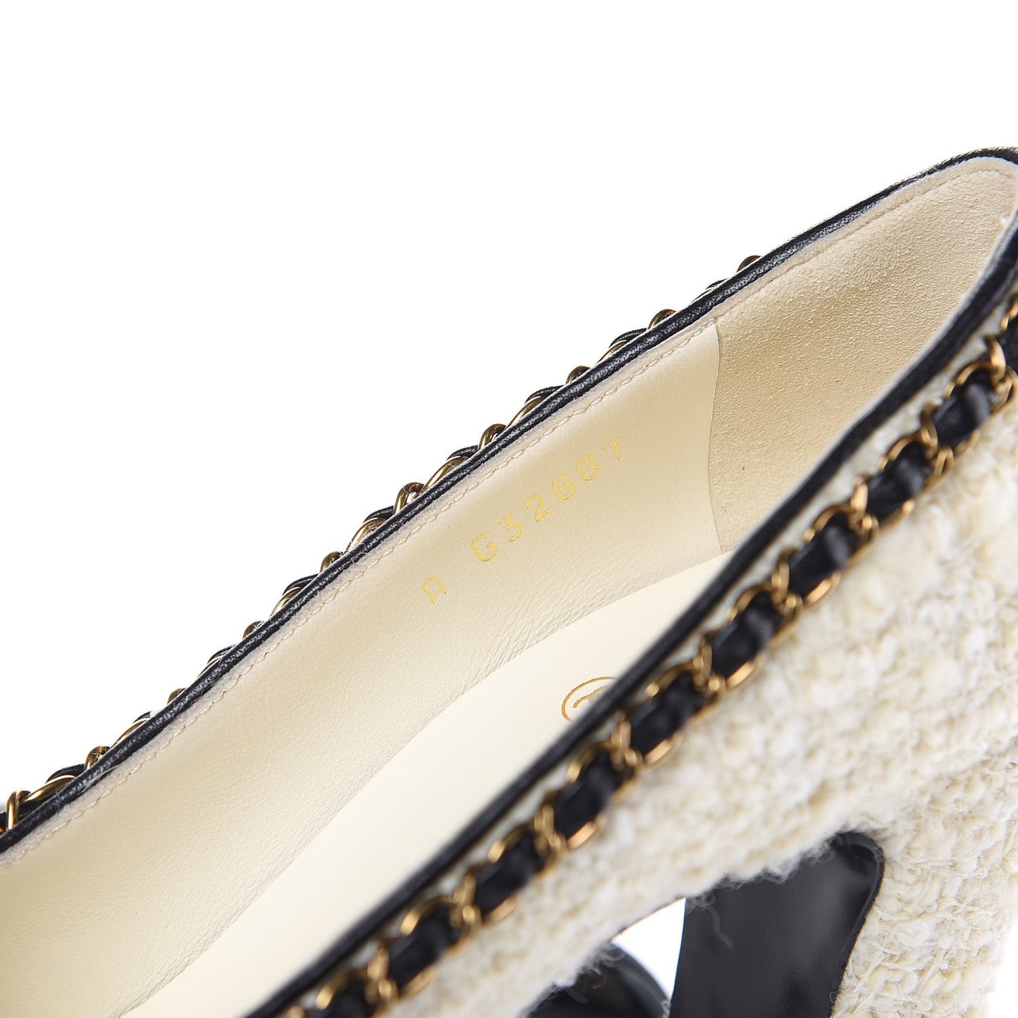 Tweed Grosgrain Chain Cap Toe Pumps 36 Ivory Black
