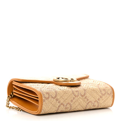 Gucci Raffia GG Monogram Matelasse GG Marmont Chain Wallet Natural Beige Off White Sun Oil 4 of 10