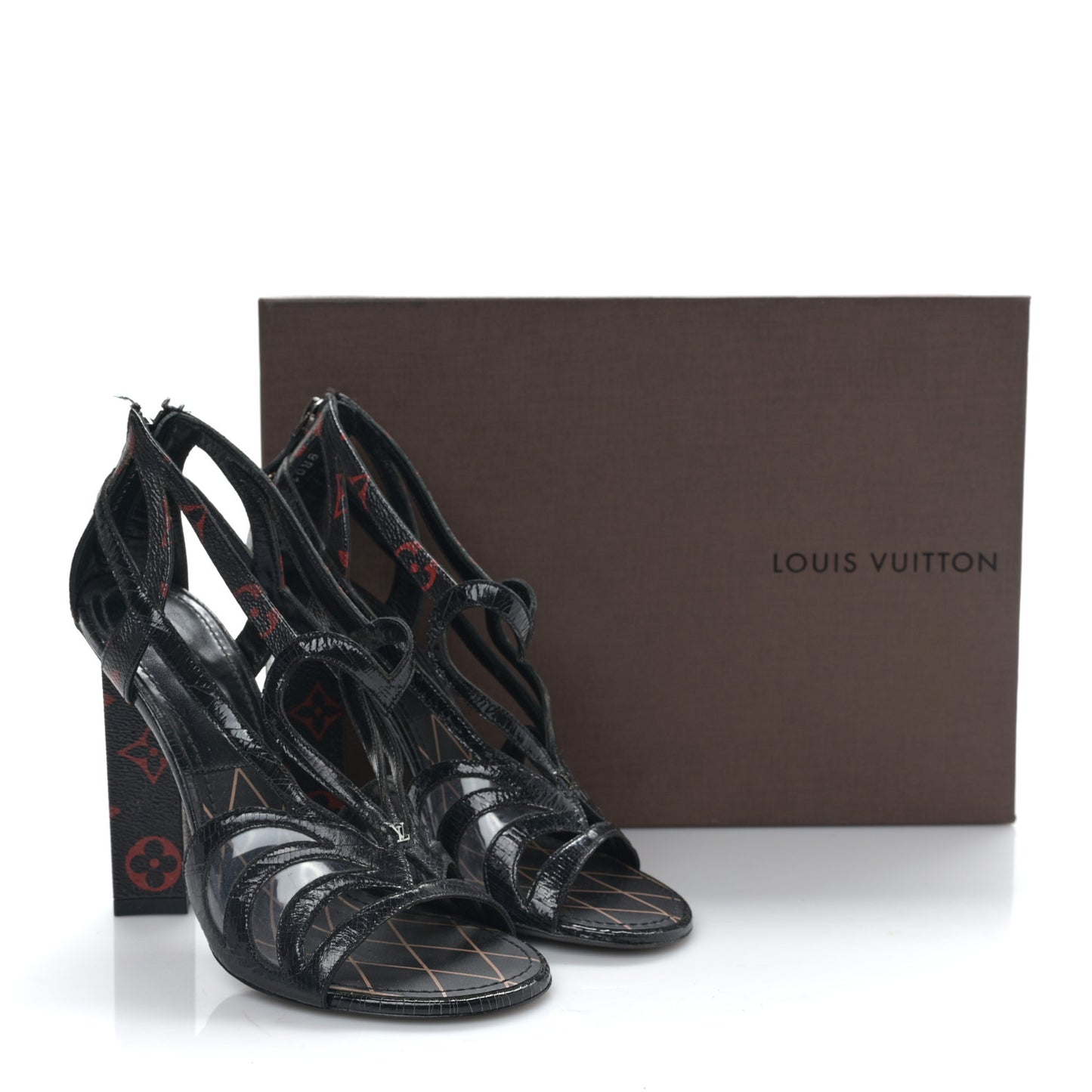 Monogram Infrarouge Glazed Calfskin Queen Of Hearts Sandal Pumps 37 Black