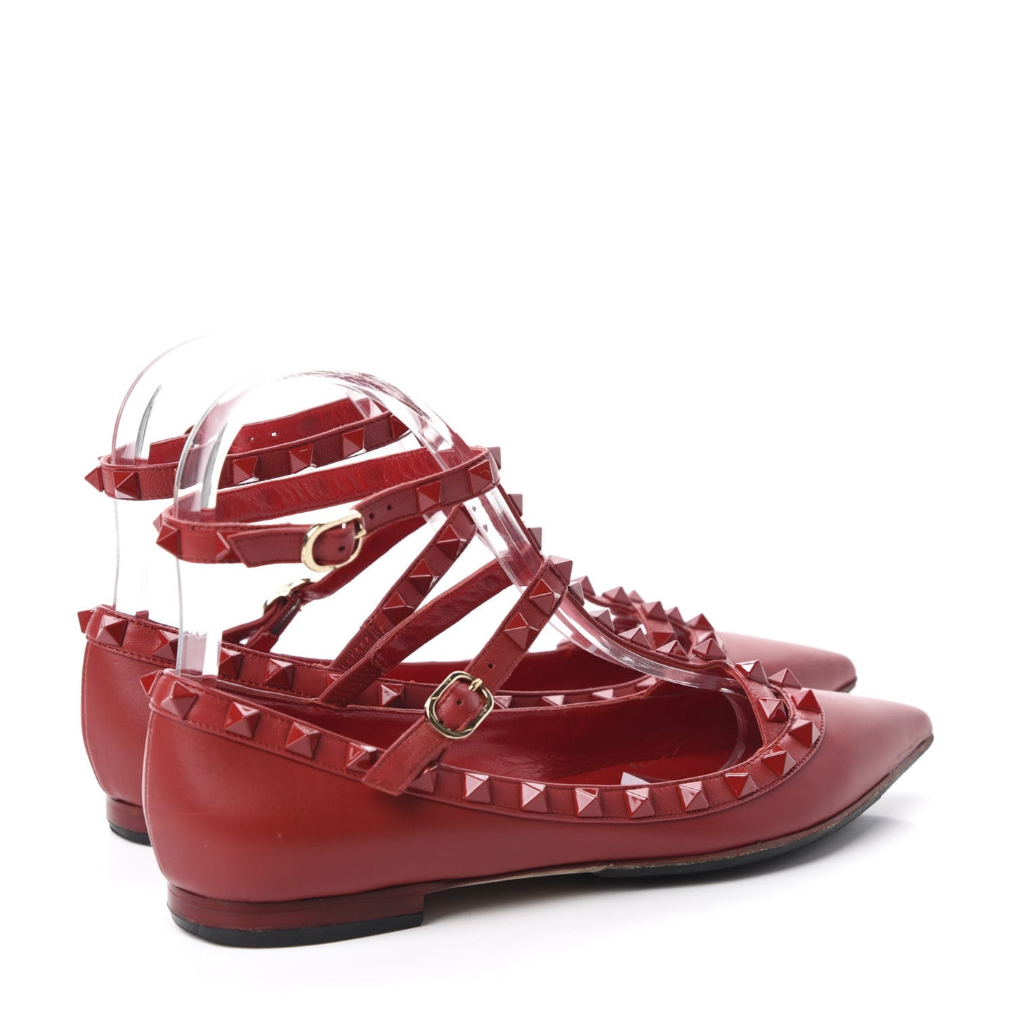 Calfskin Lacquered Monochrome Rockstud Cage Ballerina Flats 36.5 Rosso Valentino
