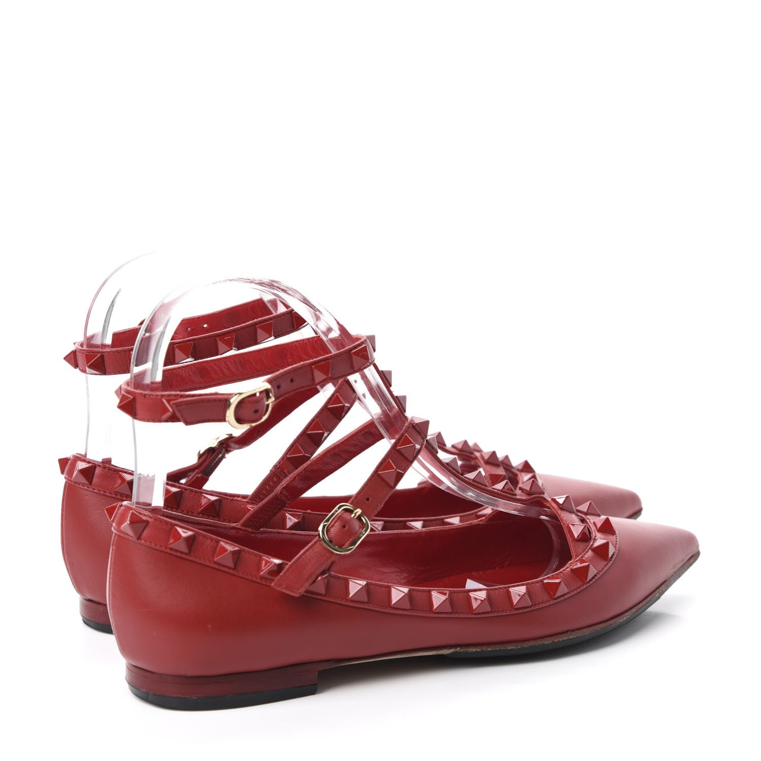 Valentino Garavani Calfskin Lacquered Monochrome Rockstud Cage Ballerina Flats 36.5 Rosso Valentino 4 of 9