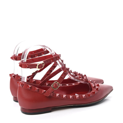 Valentino Garavani Calfskin Lacquered Monochrome Rockstud Cage Ballerina Flats 36.5 Rosso Valentino 4 of 9