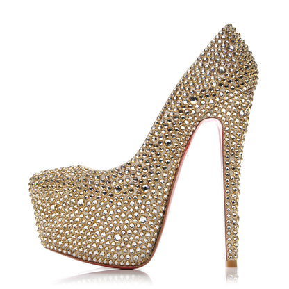 Christian Louboutin Crystal Suede Burma Daffodile Strass 160 Pumps 34 Gold 1 of 8