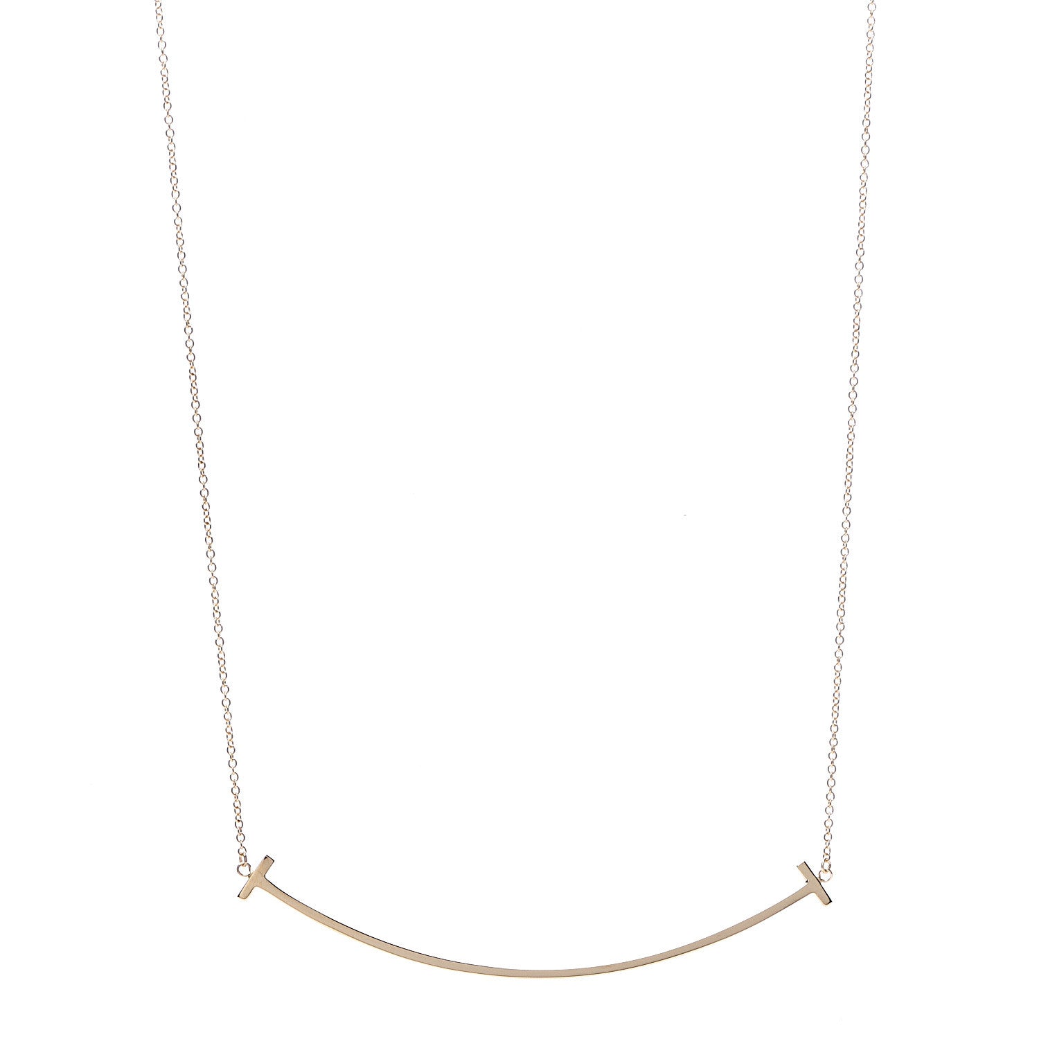 Tiffany 18K Yellow Gold Large T Smile Pendant Necklace 1 of 5