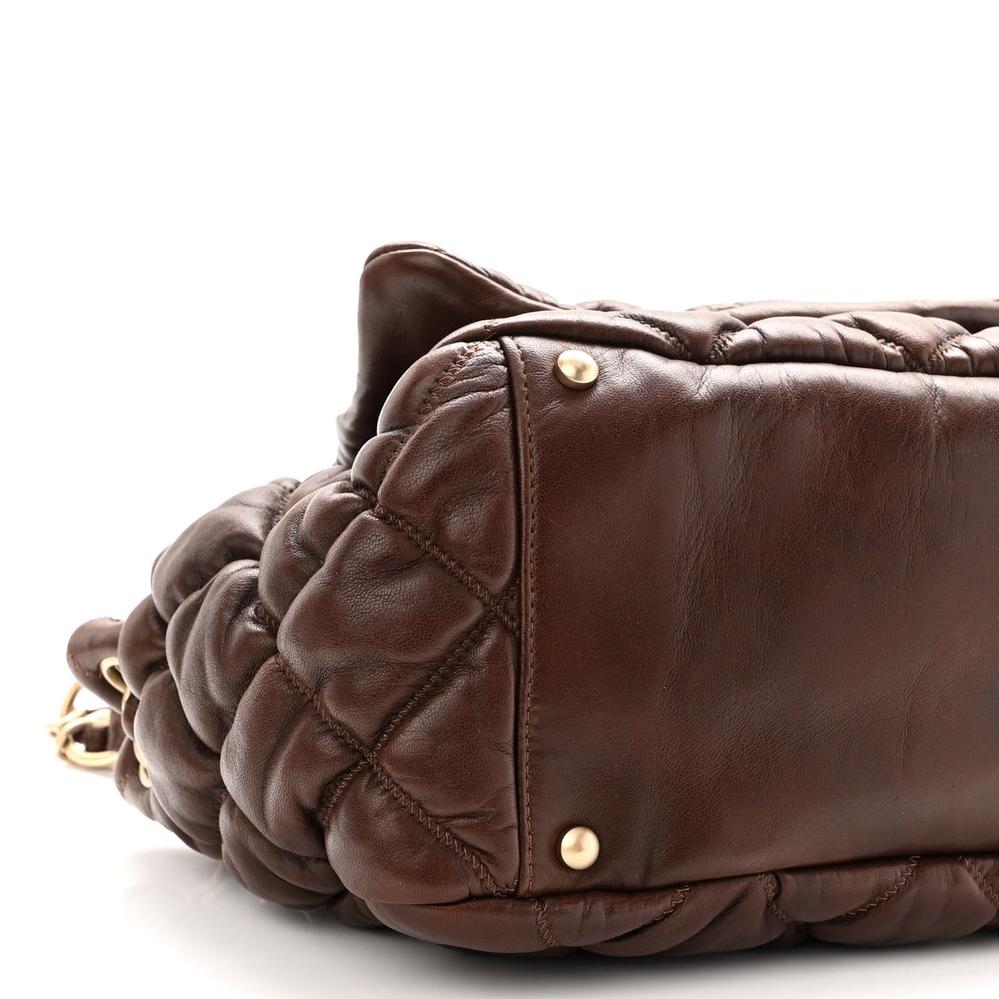 Lambskin Bubble Quilt Accordion Flap Dark Brown