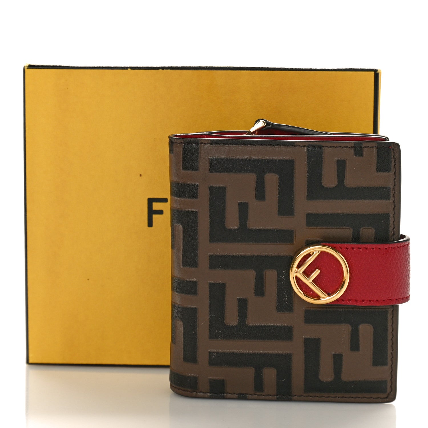 Fendi Vitello Cruise F is Fendi Bi-Color FF 1974 Embossed Compact Wallet Maya Black Fragola 14 of 19
