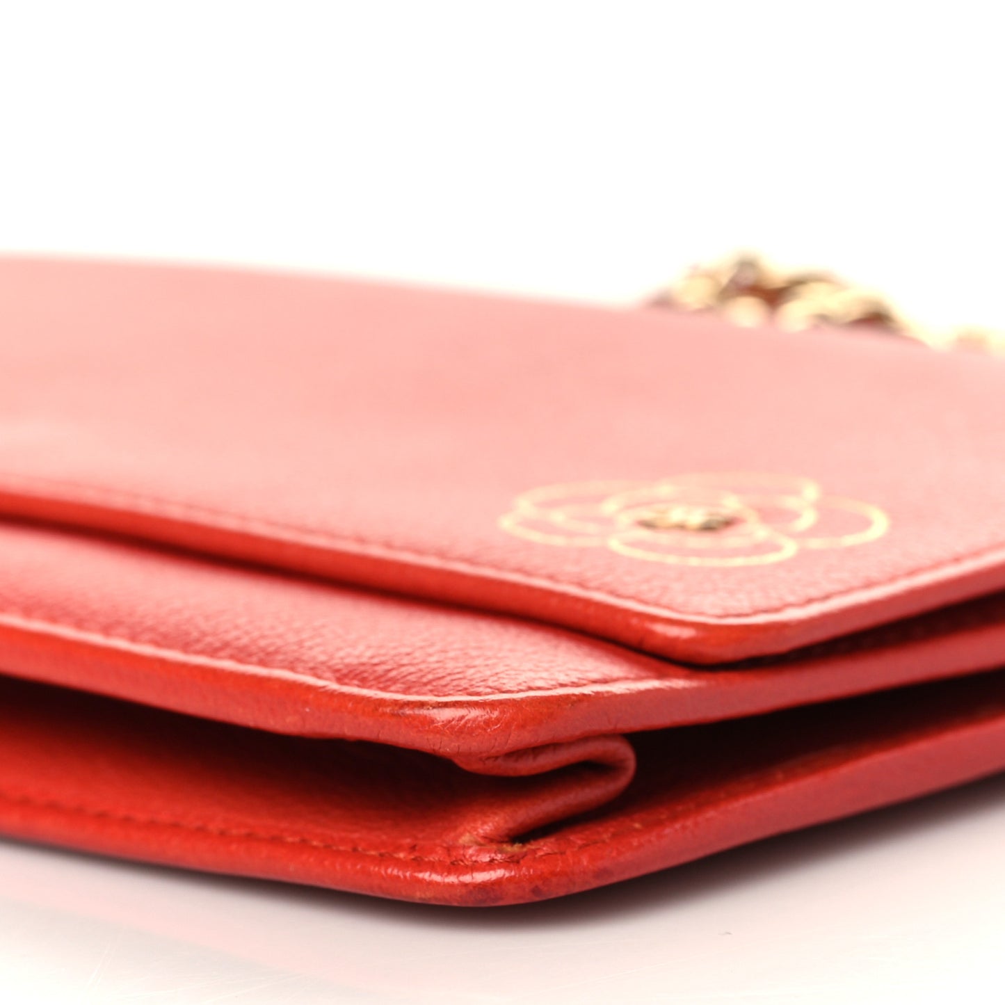 Goatskin Camellia CC Wallet On Chain WOC Orange
