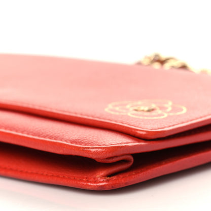 Chanel Goatskin Camellia CC Wallet On Chain WOC Orange 8 of 13
