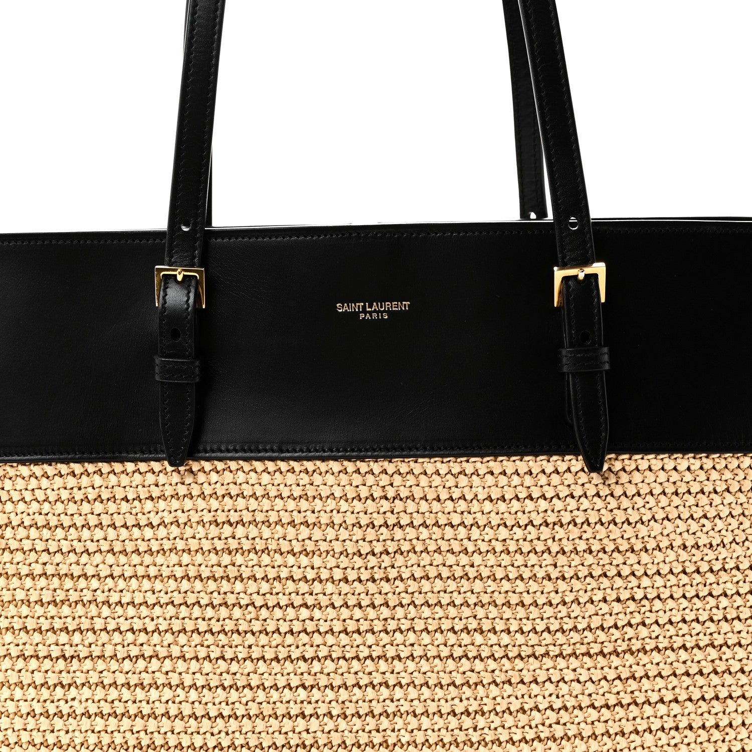 Saint Laurent Calfskin Raffia Medium Shopper Tote  Naturale Black 7 of 9