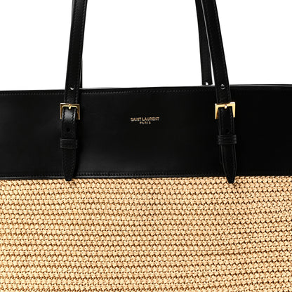 Saint Laurent Calfskin Raffia Medium Shopper Tote  Naturale Black 7 of 9
