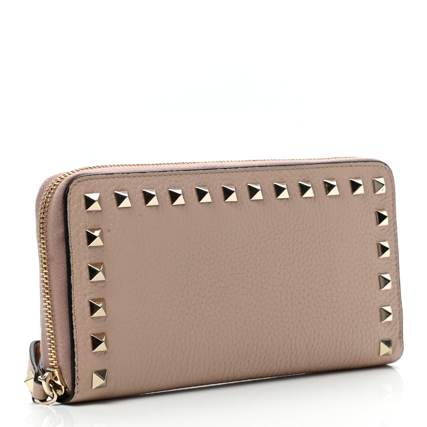 Valentino Garavani Pebbled Calfskin Rockstud Zip Around Wallet Poudre 3 of 9