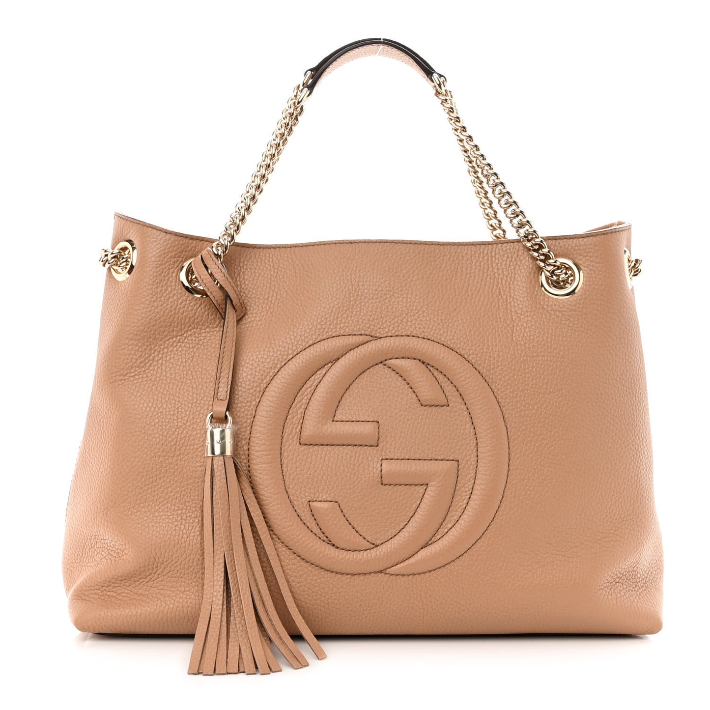Pebbled Calfskin Medium Soho Chain Shoulder Bag Camelia