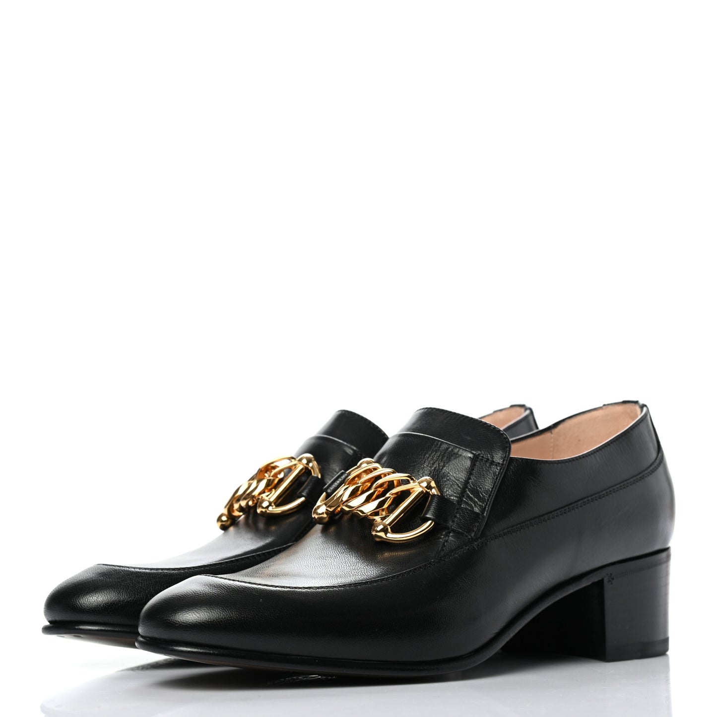 Goatskin Womens Chain Mid-Heel Loafers 40 Black