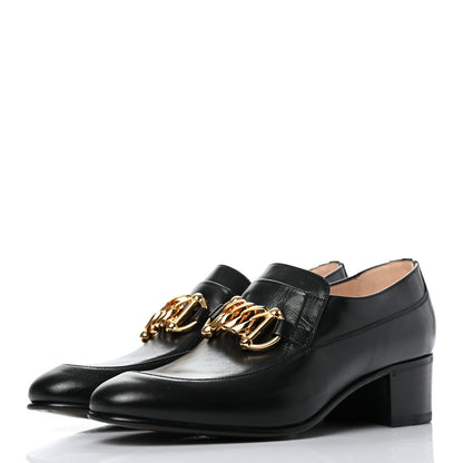 Gucci Goatskin Womens Chain Mid-Heel Loafers 40 Black 3 of 9