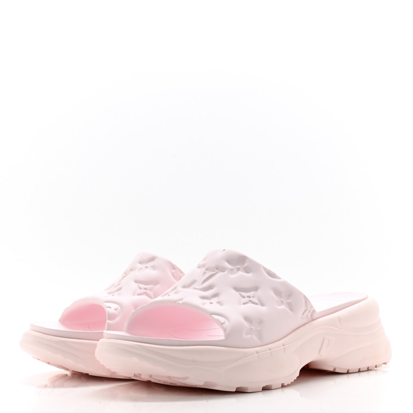 Rubber Monogram Embossed Pool 55 Flat Comfort Mule 38 Rose Clair