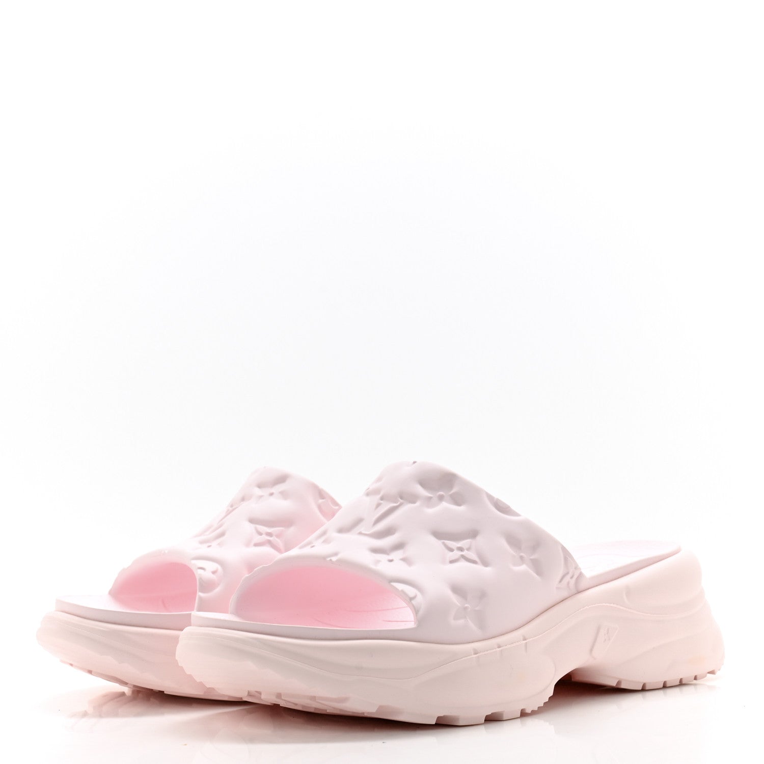 Louis Vuitton Rubber Monogram Embossed Pool 55 Flat Comfort Mule 38 Rose Clair 3 of 9