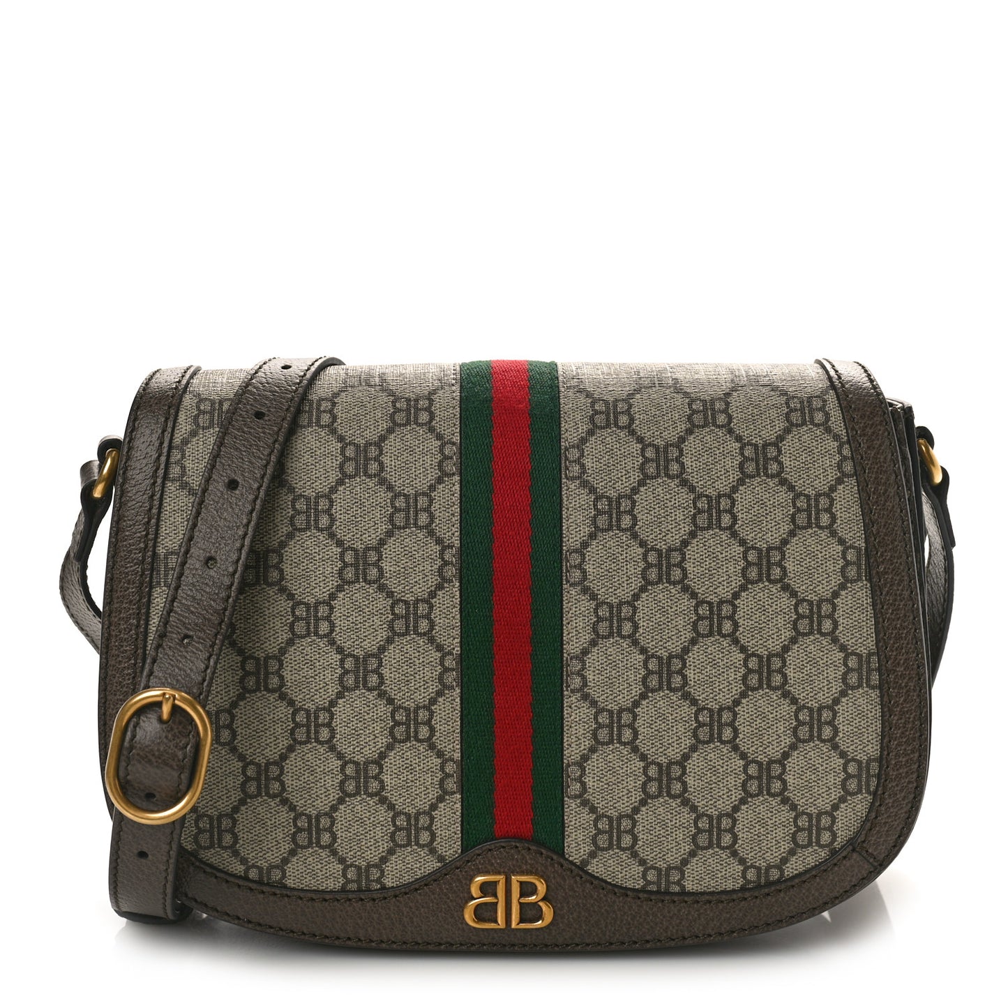 X BALENCIAGA BB Supreme Monogram Web Small Ophidia Shoulder Bag Beige New Acero