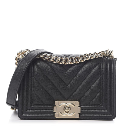 Chanel Caviar Chevron Quilted Small Boy Flap Black 1 of 13
