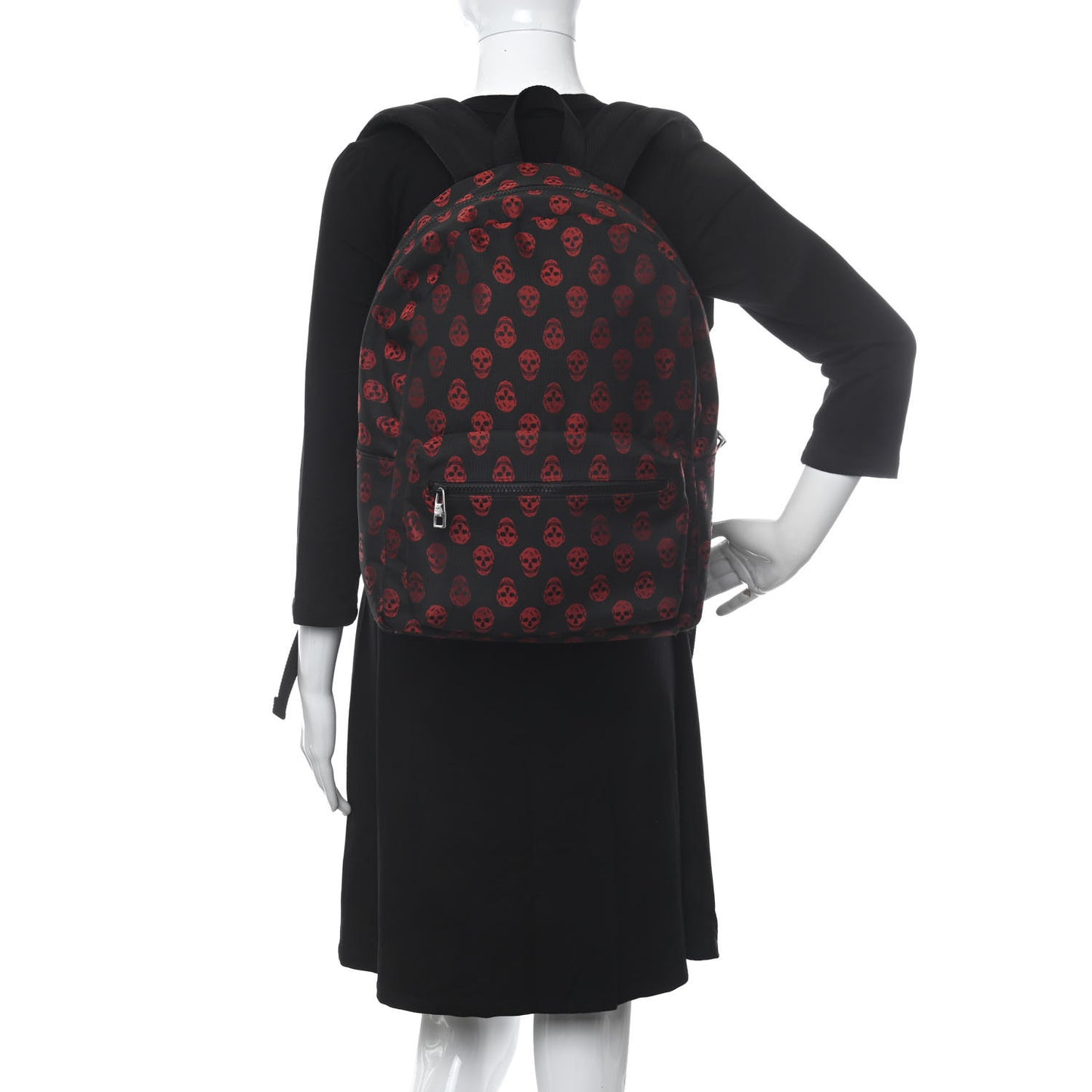 Nylon Skull Print Backpack Black Red