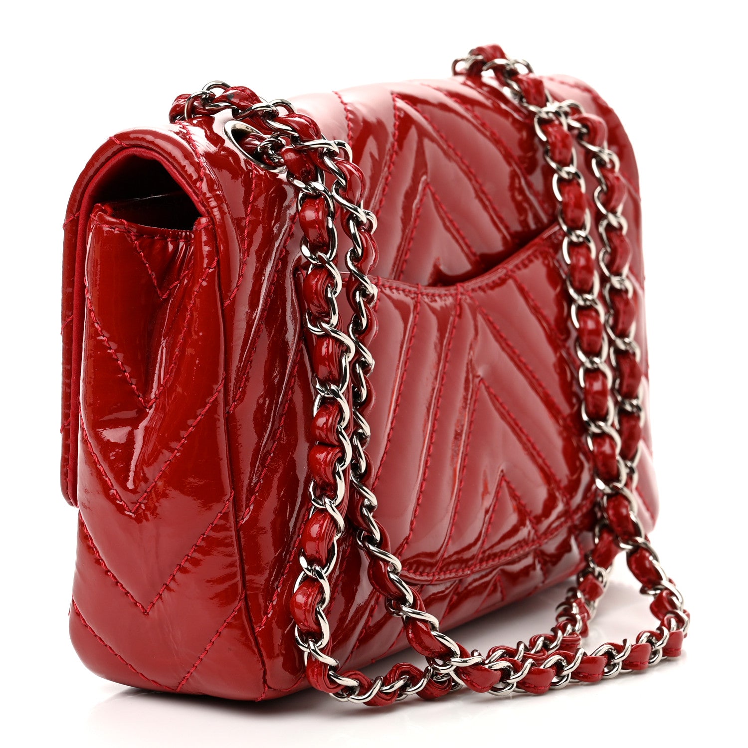 Chanel Patent Chevron Quilted Medium Single Flap Red 3 of 12