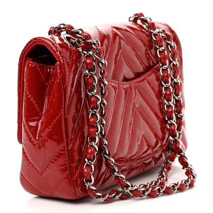 Chanel Patent Chevron Quilted Medium Single Flap Red 3 of 12