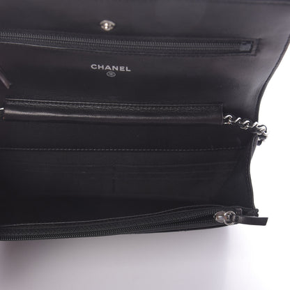 Chanel Patent Quilted Wallet On Chain WOC Navy Blue 5 of 11