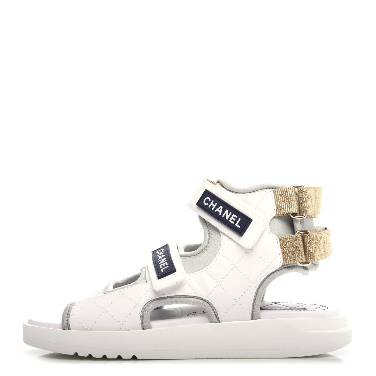 Chanel Goatskin Fabric Gladiator Sandals 36.5 Grey Navy Blue 1 of 11