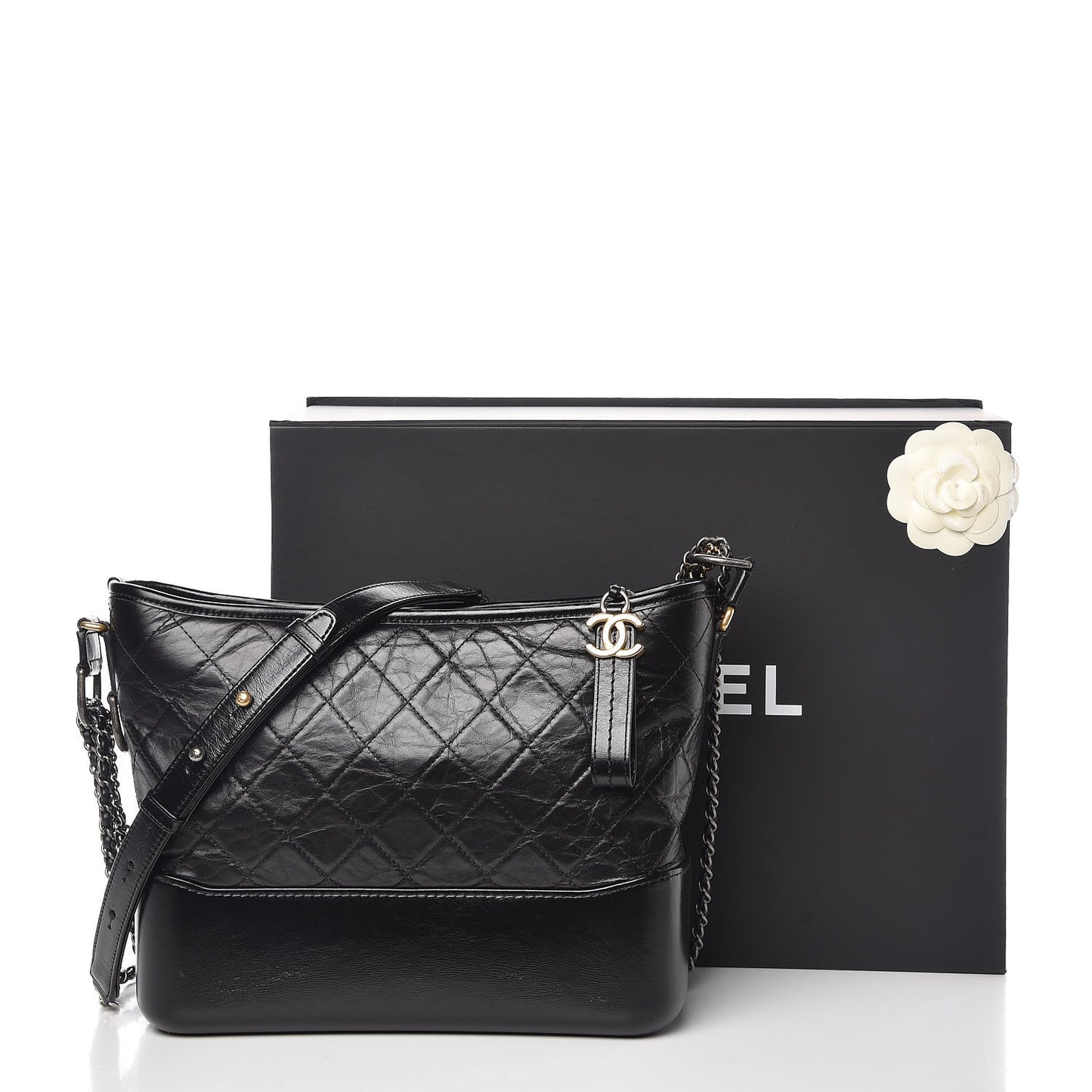 Aged Calfskin Quilted Medium Gabrielle Hobo Black