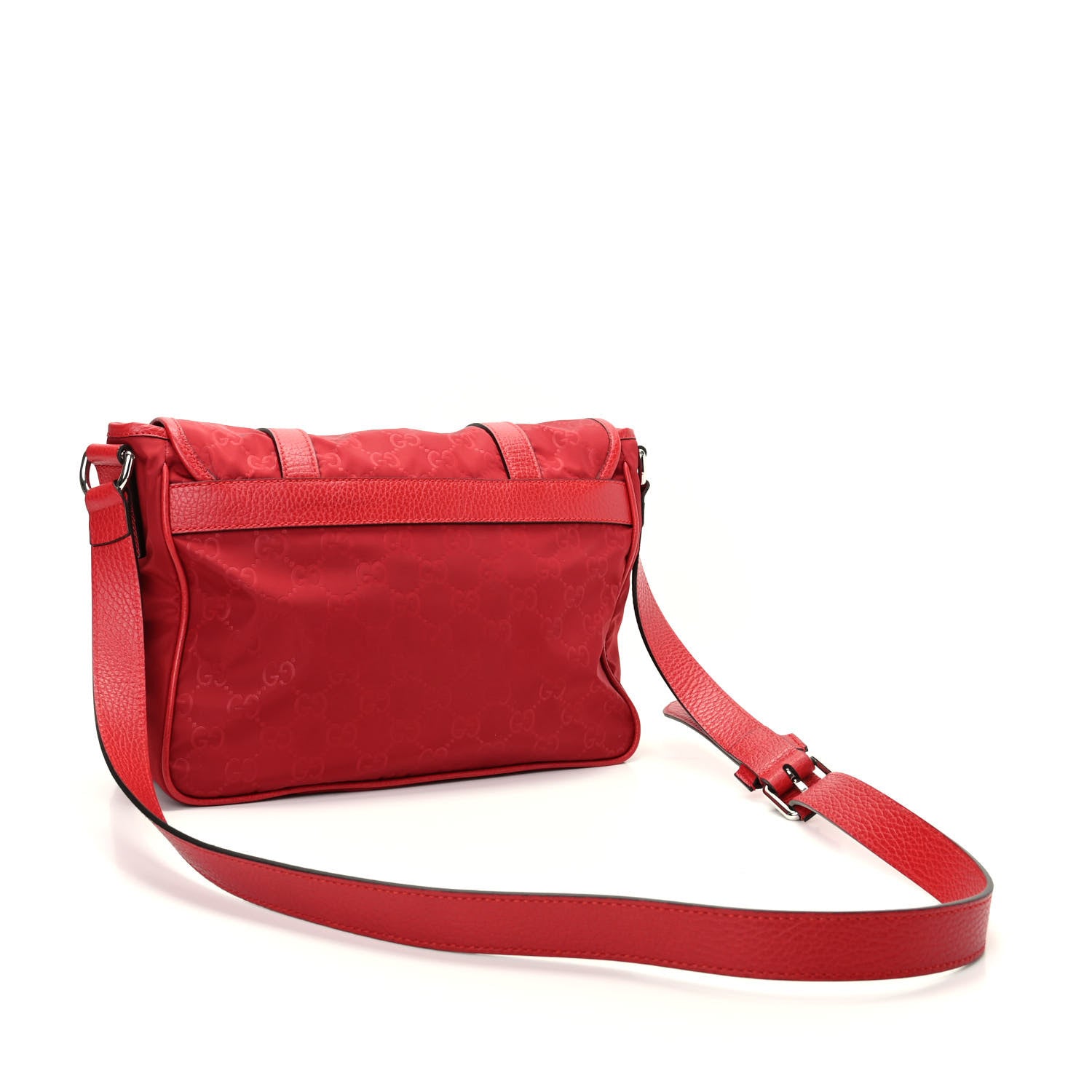 Gucci Nylon Monogram Double Buckle Flap Messenger Bag Vibrant Red 3 of 9