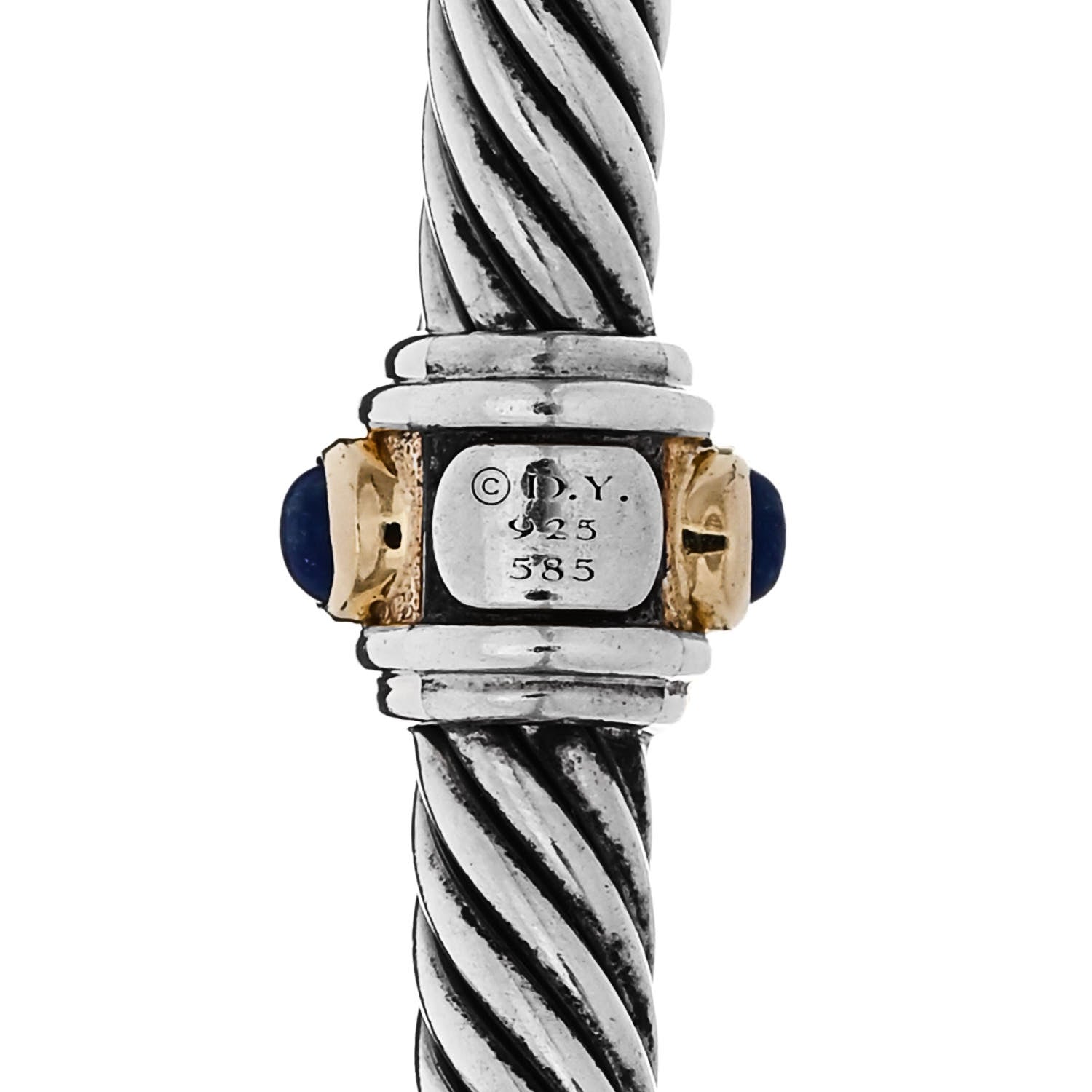 David Yurman Sterling Silver 14K Yellow Gold Blue Topaz Lapis Lazuli 5mm Cable Renaissance Station Bracelet 3 of 3
