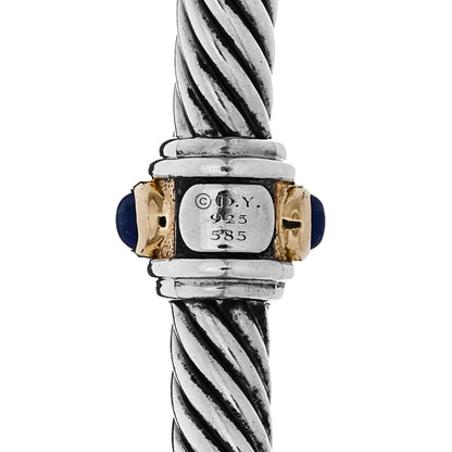 David Yurman Sterling Silver 14K Yellow Gold Blue Topaz Lapis Lazuli 5mm Cable Renaissance Station Bracelet 3 of 3