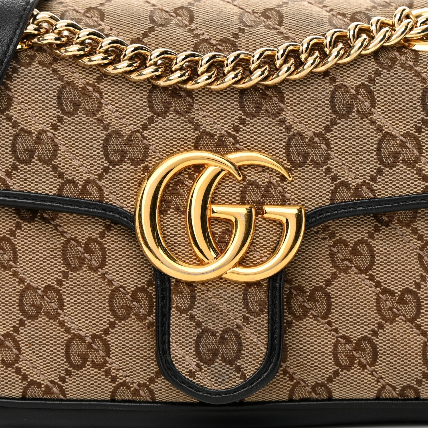 Gucci Monogram Matelasse Diagonal Mini GG Marmont Shoulder Bag Beige Black 8 of 17