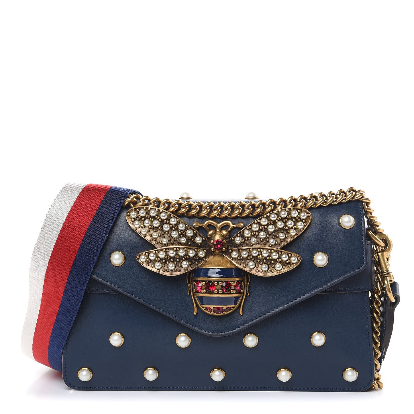 Nappa Pearl Studded Mini Queen Margaret Broadway Shoulder Bag Blue Agata