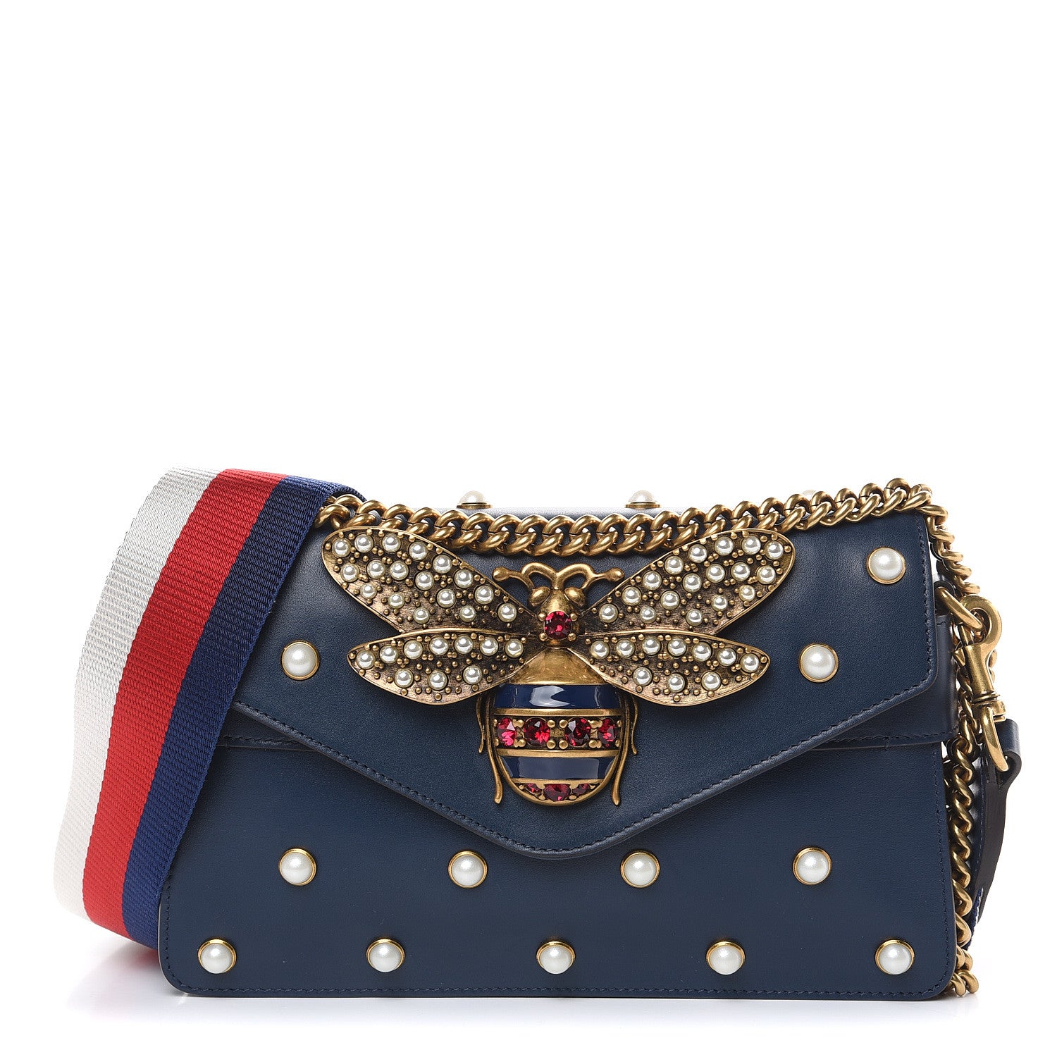 Gucci Nappa Pearl Studded Mini Queen Margaret Broadway Shoulder Bag Blue Agata 1 of 12