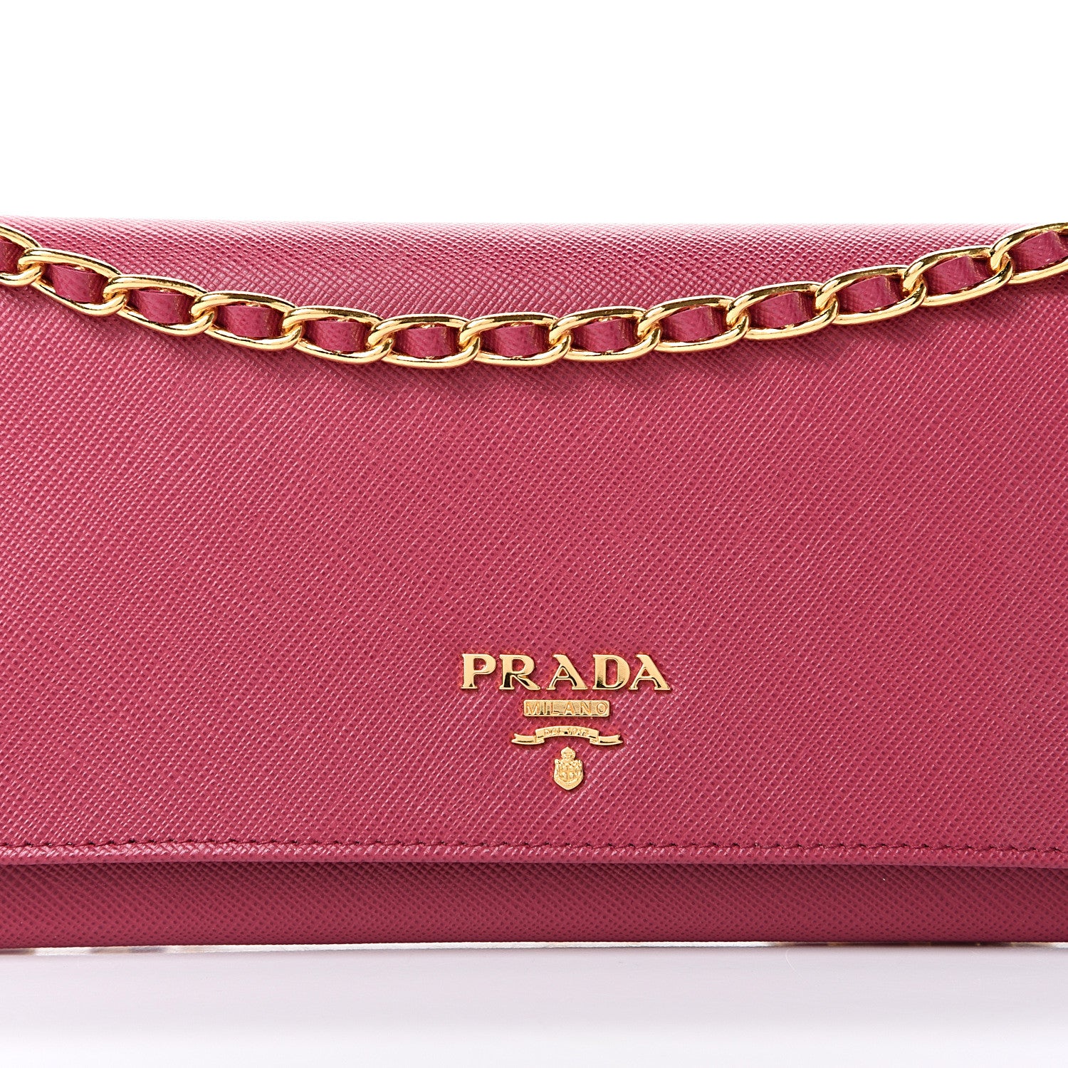 Prada Saffiano Metal Oro Chain Wallet Ibisco 8 of 11