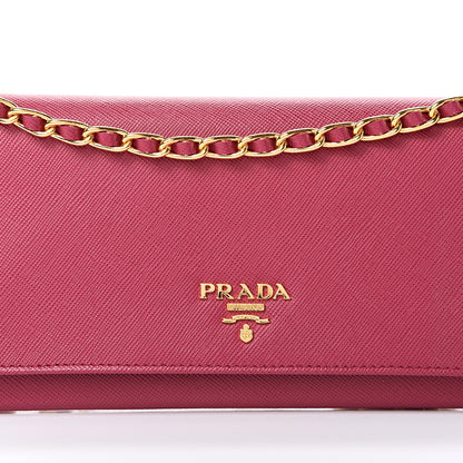 Prada Saffiano Metal Oro Chain Wallet Ibisco 8 of 11