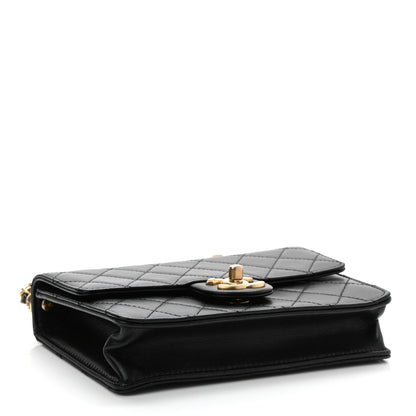 Chanel Goatskin Quilted Logo Small Chic Flap Black 4 of 10