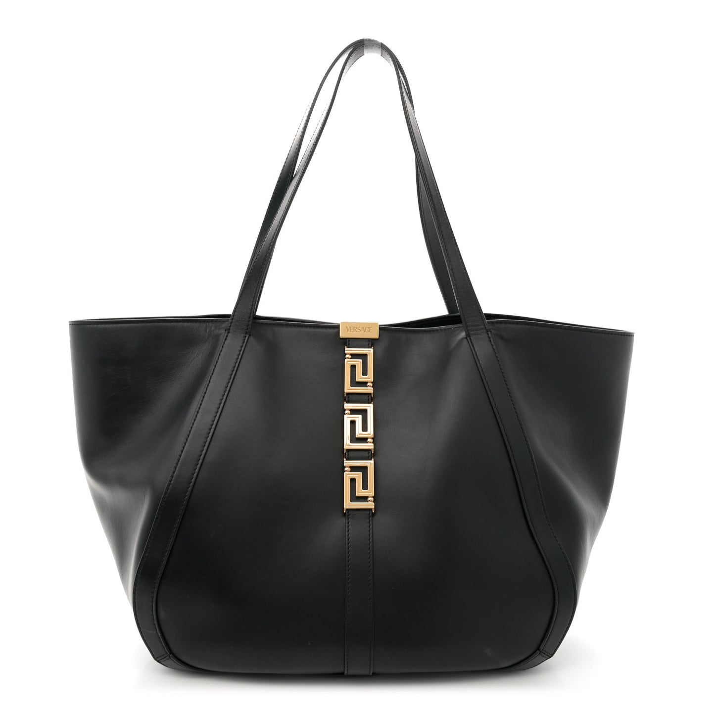 Calfskin Greca Goddess Tote Bag Black