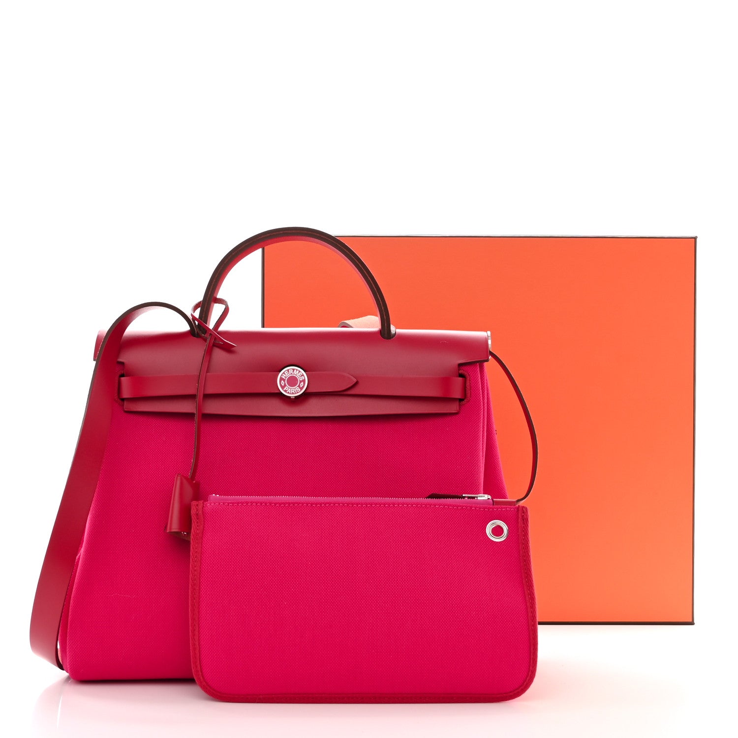 Hermes Toile Militaire Vache Hunter Laque Herbag Zip Retourne 31 PM Rose Mexico Rouge Piment 13 of 13