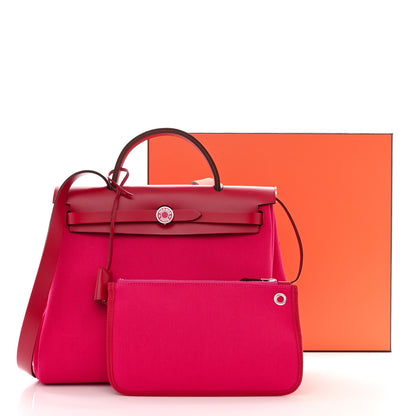 Hermes Toile Militaire Vache Hunter Laque Herbag Zip Retourne 31 PM Rose Mexico Rouge Piment 13 of 13