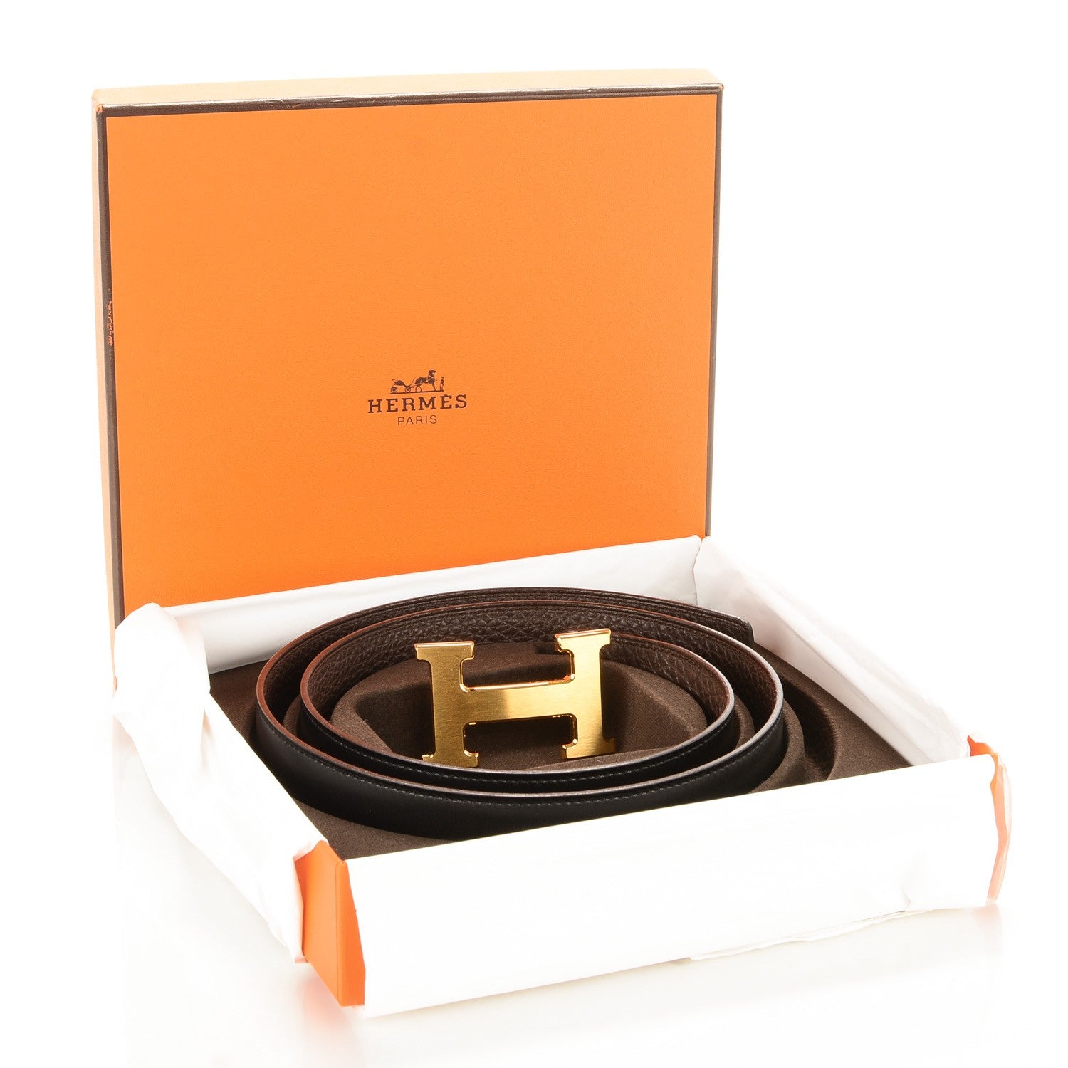Hermes Box Togo 32mm H Belt 80 Black Chocolate 6 of 8