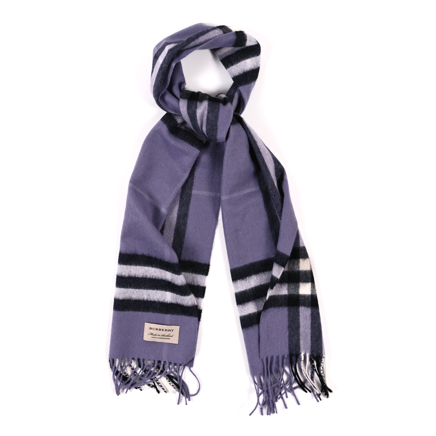 Burberry Cashmere Giant Check Fringe Scarf Purple 1 of 3