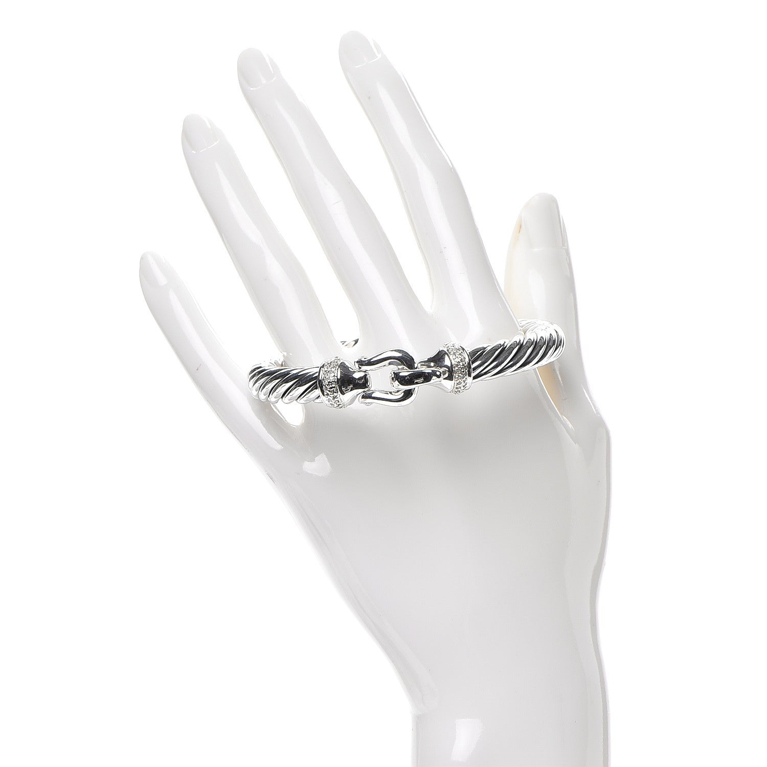 David Yurman Sterling Silver Diamond 8.5mm Cable Buckle Bracelet 2 of 4