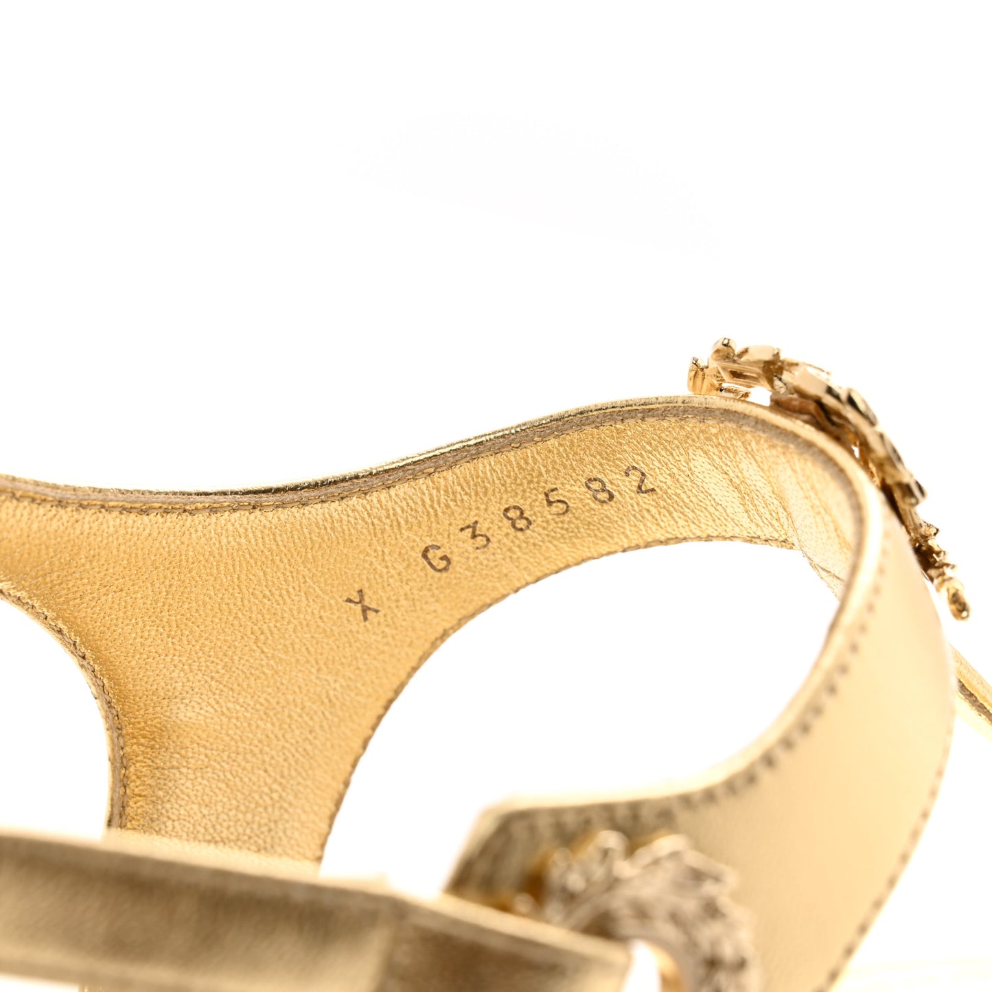 Laminated Lambskin CC Leaf Thong Sandals 37 Golden