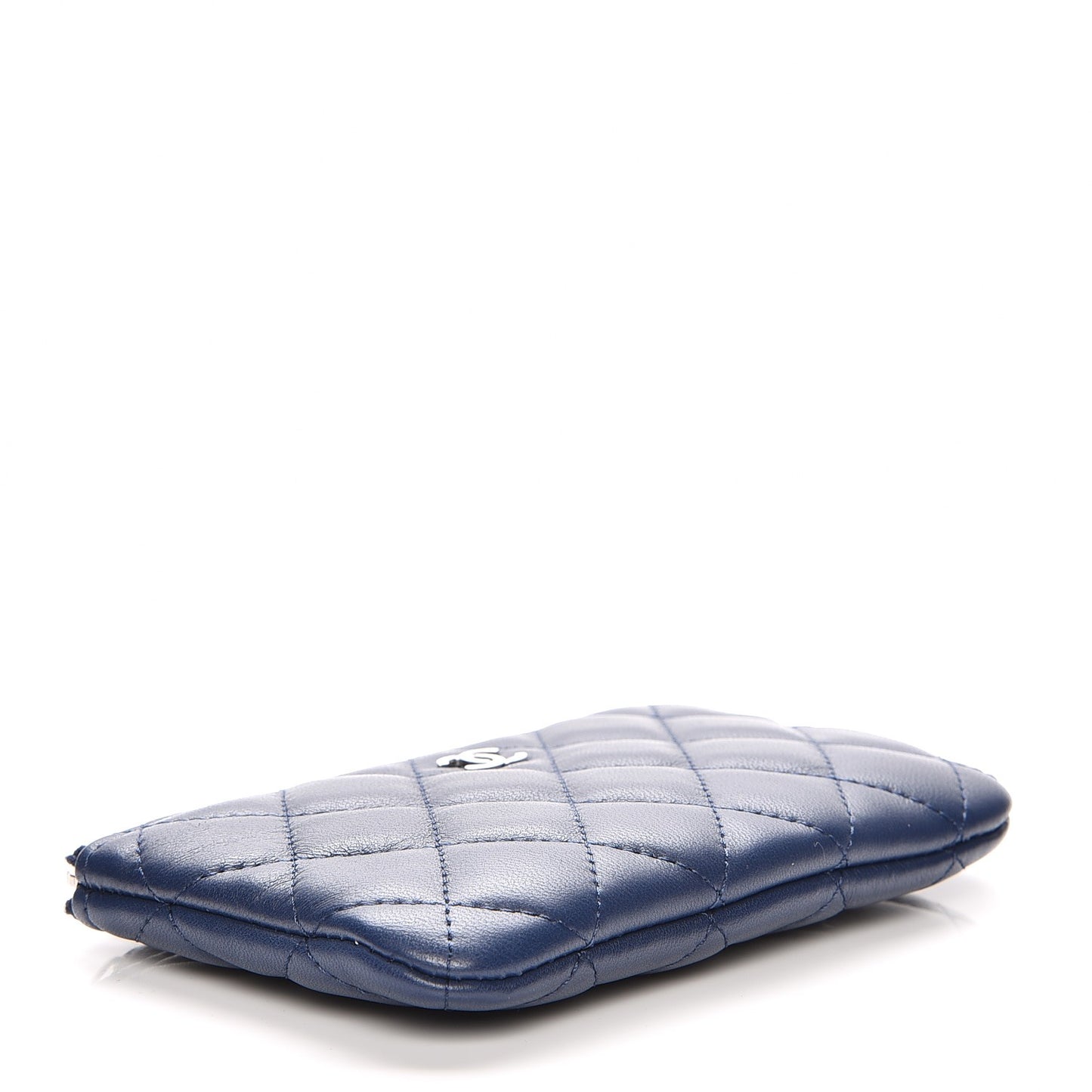 Lambskin Quilted Small Cosmetic Case Blue