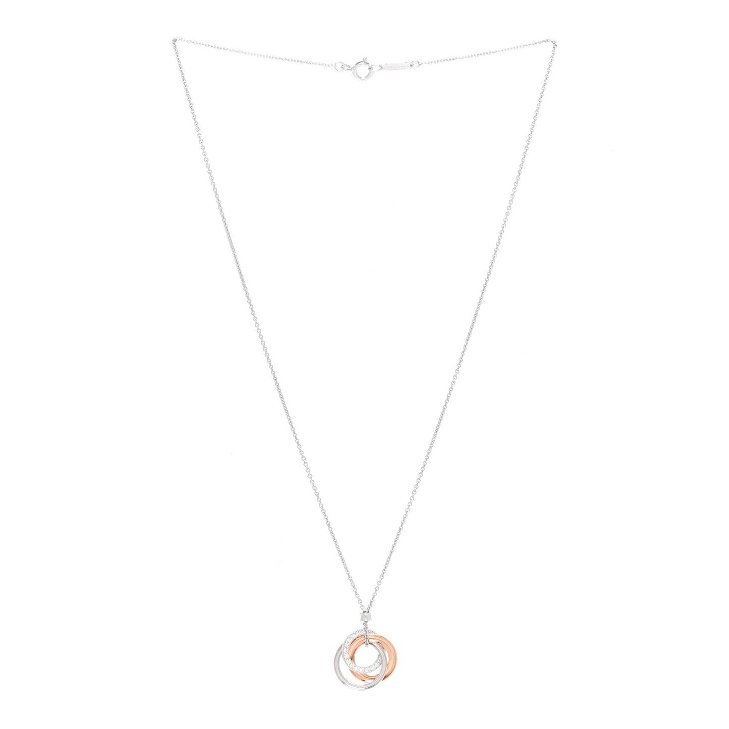18K White Rose Gold Diamond 1837 Triple Interlocking Circles Pendant Necklace