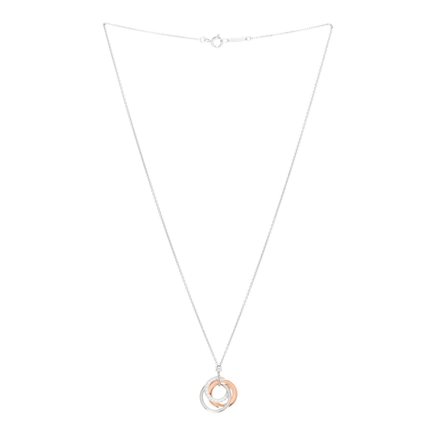 Tiffany 18K White Rose Gold Diamond 1837 Triple Interlocking Circles Pendant Necklace 3 of 6