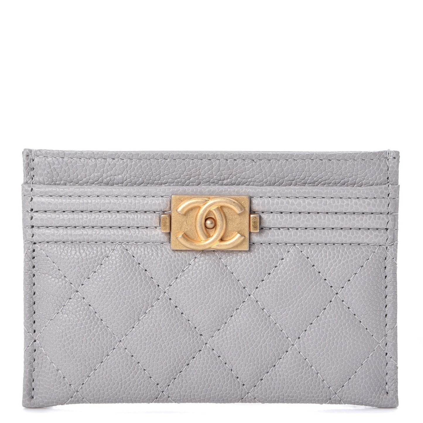 Caviar Quilted Boy Card Holder Grey